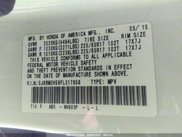 Honda CR-V EX 2015 5J6RM3H59FL017958 Image 9