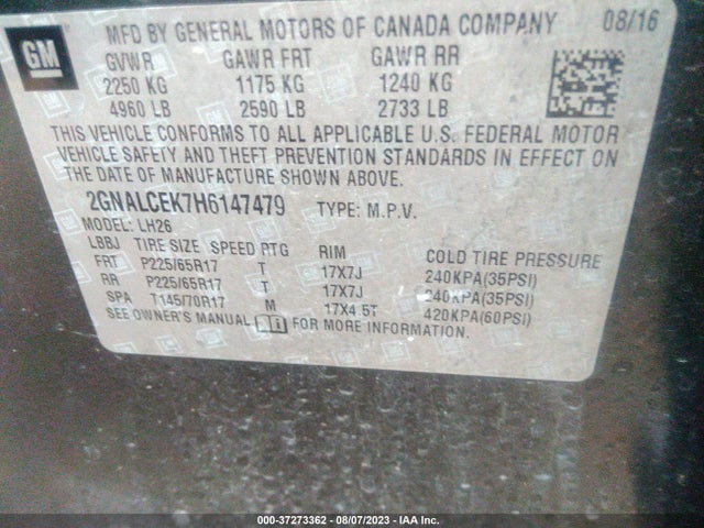 Chevrolet EQUINOX LT 2017 2GNALCEK7H6147479 Image 9