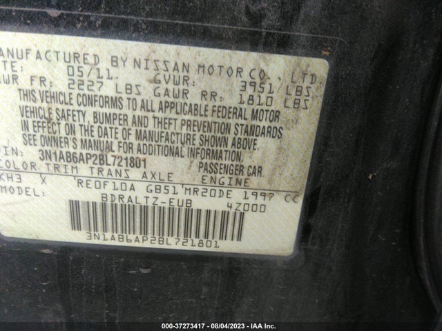 2011 NISSAN SENTRA 2.0 SR VIN: 3N1AB6AP2BL721801