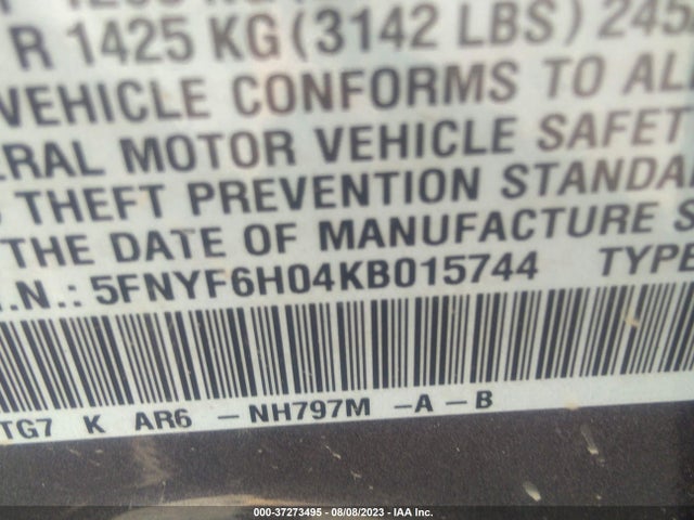 Honda Pilot Elite 2019 5FNYF6H04KB015744 Image 9