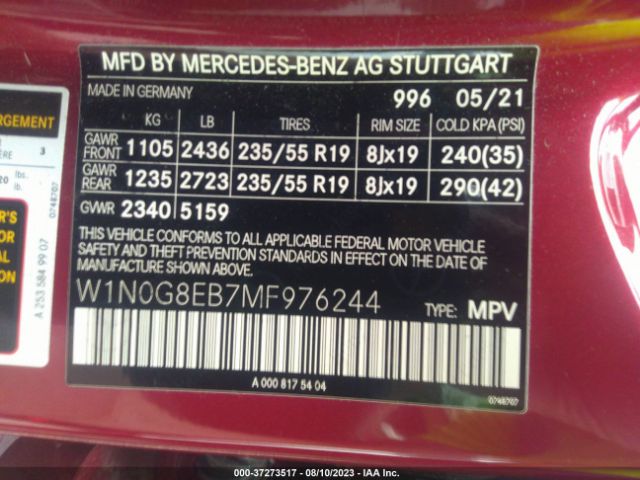 W1N0G8EB7MF976244 Mercedes-Benz Glc Glc 300