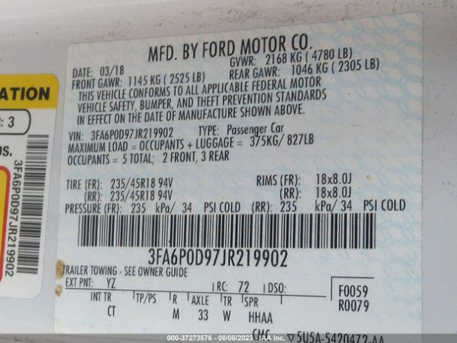 3FA6P0D97JR219902 Ford Fusion Titanium/platinum
