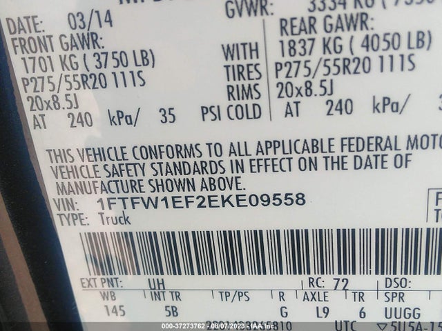 2014 FORD F-150 XL/XLT/STX/FX4/LARIAT VIN: 1FTFW1EF2EKE09558
