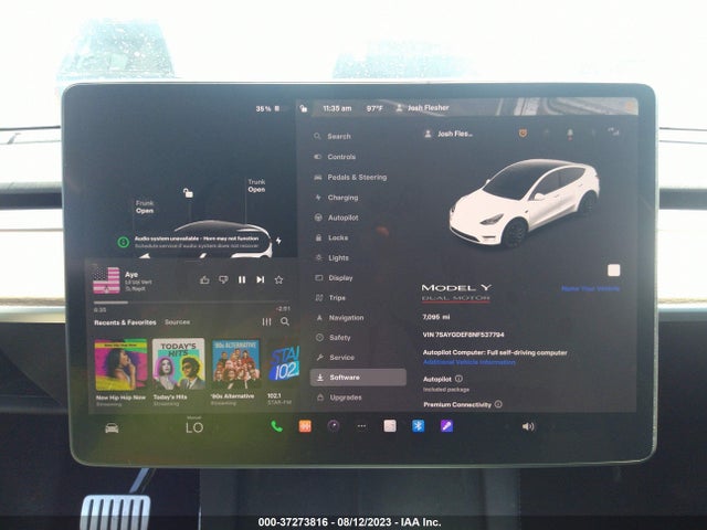2022 TESLA MODEL Y PERFORMANCE VIN: 7SAYGDEF8NF537794