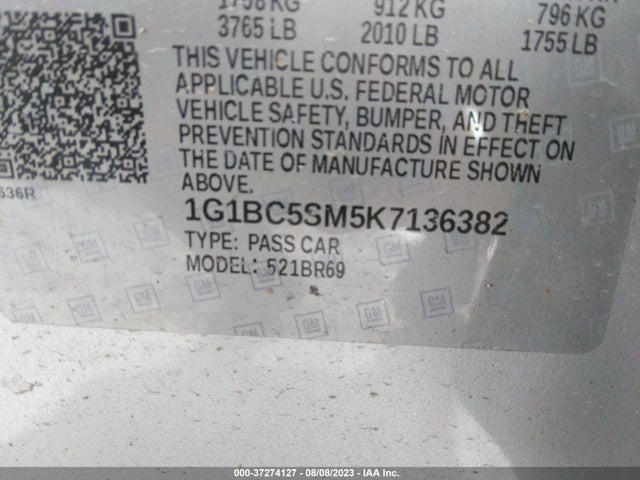 Chevrolet CRUZE LS 2019 1G1BC5SM5K7136382 Image 15