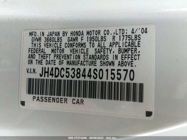 2004 ACURA RSX VIN: JH4DC53844S015570