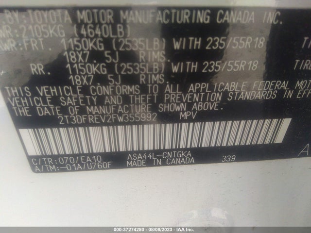 Toyota Rav4 Limited 2015 2T3DFREV2FW355992 Image 9