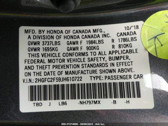 Honda Civic Sedan Lx 2018 2HGFC2F59JH610722 Image 16