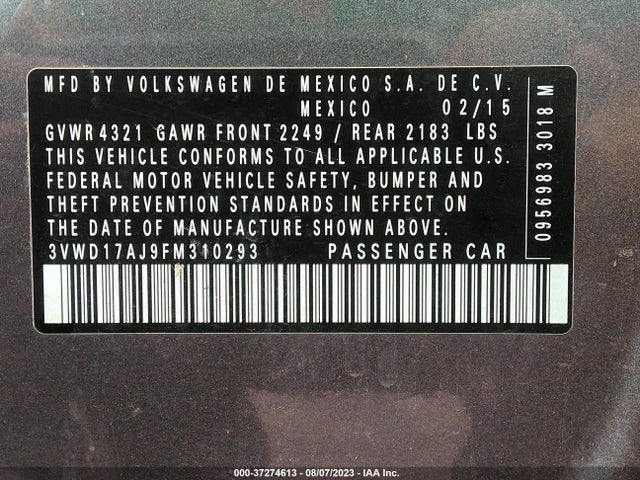 3VWD17AJ9FM310293 Volkswagen Jetta Sedan 1.8t Se