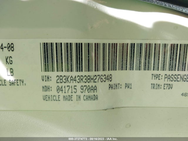 2008 DODGE CHARGER VIN: 2B3KA43R38H276348