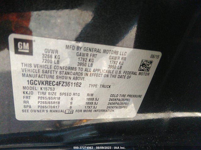 Chevrolet Silverado 1500 Lt 2015 1GCVKREC4FZ361162 Image 9