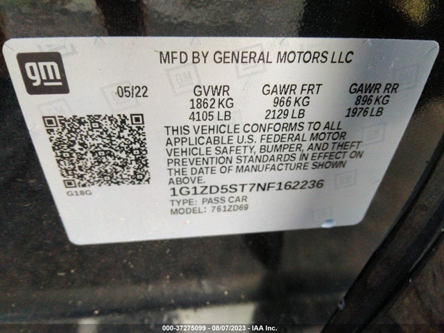 Chevrolet MALIBU LT 2022 1G1ZD5ST7NF162236 Image 9