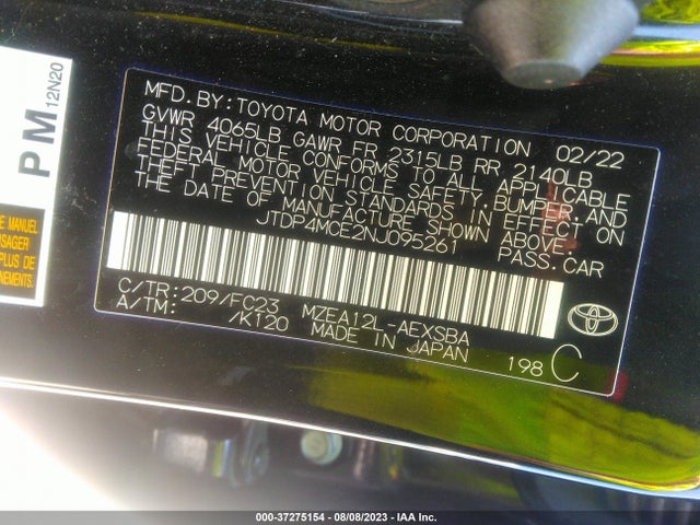 Toyota COROLLA SE 2022 JTDP4MCE2NJ095261 Image 9