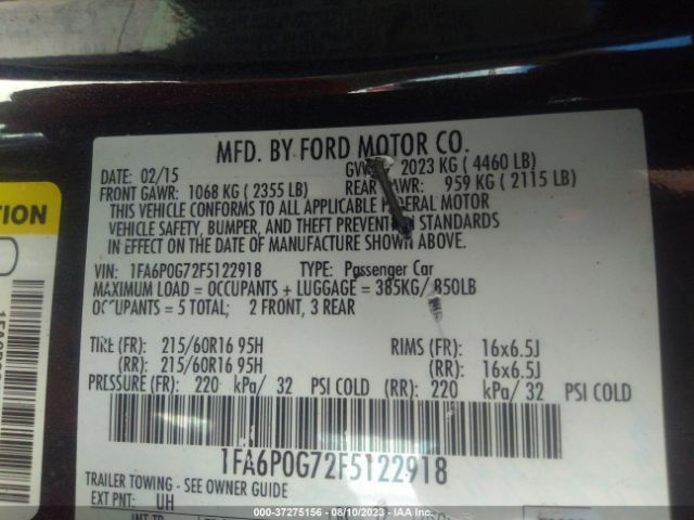 1FA6P0G72F5122918 Ford FUSION S