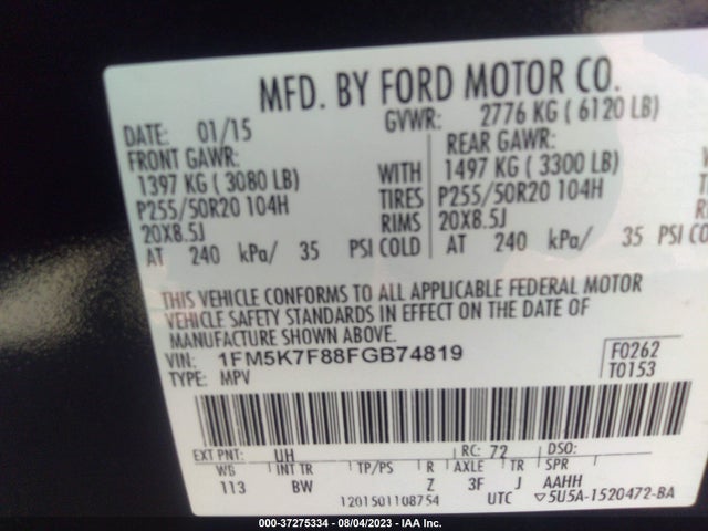 1FM5K7F88FGB74819 Ford Explorer Limited