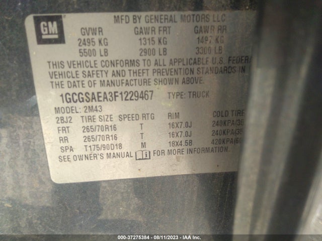 Chevrolet Colorado 2wd Wt 2015 1GCGSAEA3F1229467 Image 9
