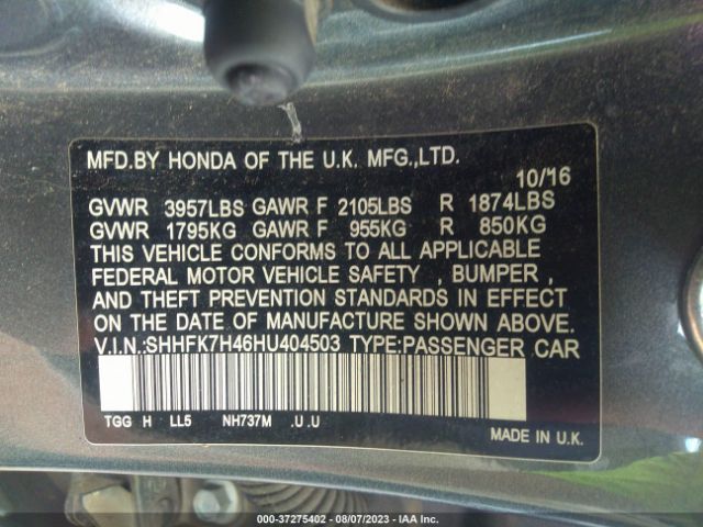 SHHFK7H46HU404503 Honda Civic Sport