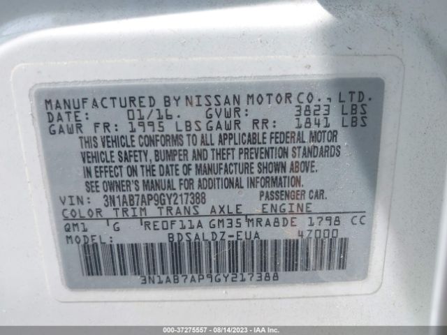 3N1AB7AP9GY217388 Nissan Sentra Sr/sl/s/sv/fe+ S