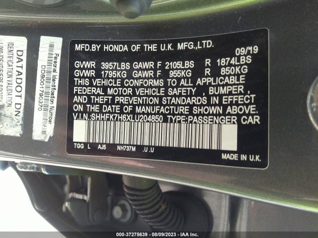 Honda Civic Hatchback Ex 2020 SHHFK7H6XLU204850 Image 9