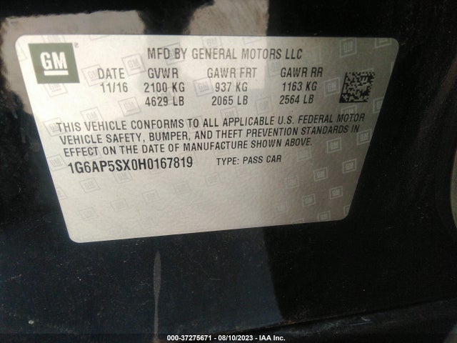 1G6AP5SX0H0167819 Cadillac Cts Sedan Rwd
