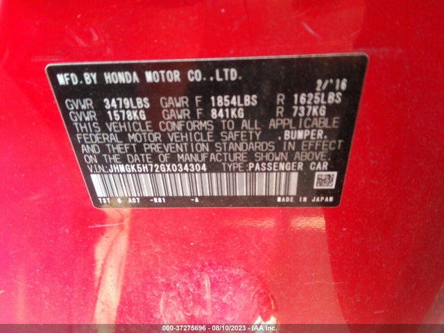Honda FIT EX 2016 JHMGK5H72GX034304 Image 9