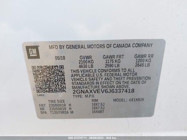 Chevrolet Equinox Premier 2018 2GNAXVEV6J6337418 Image 15