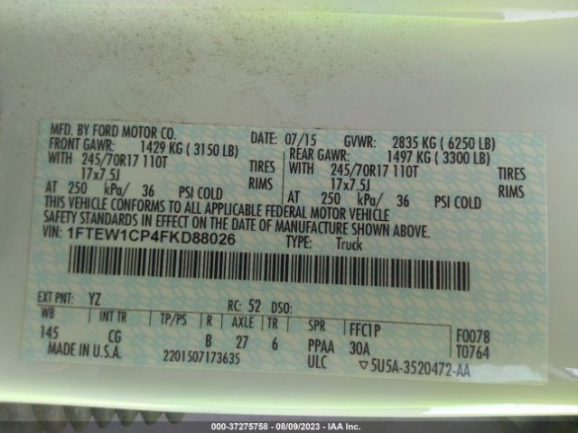 1FTEW1CP4FKD88026 Ford F-150 Xl/lariat/xlt