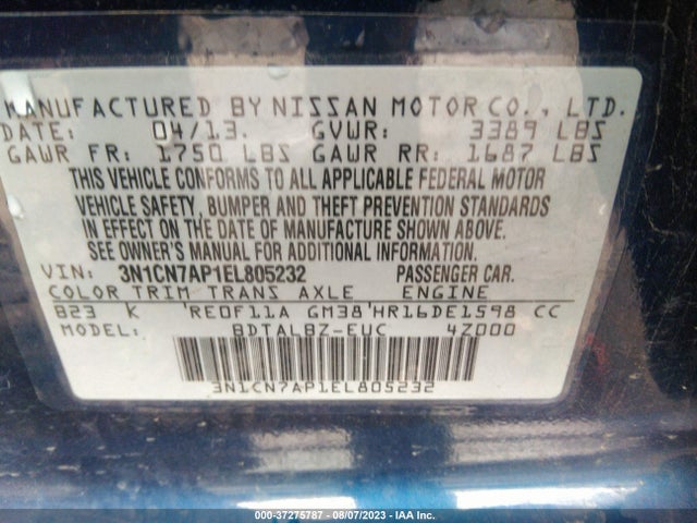 Nissan VERSA SV 2014 3N1CN7AP1EL805232 Image 9