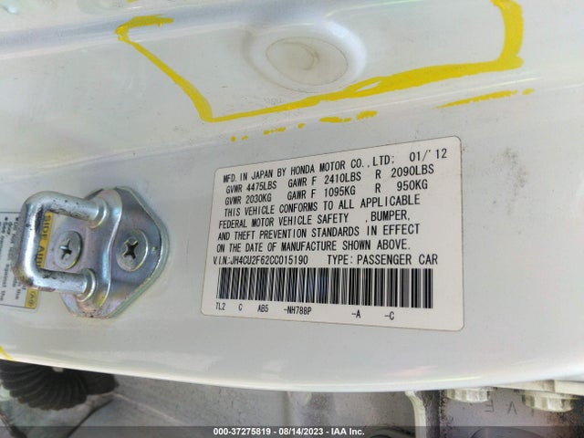 2012 ACURA TSX TECH PKG VIN: JH4CU2F62CC015190
