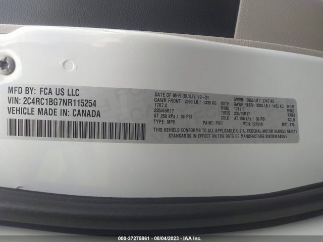 2C4RC1BG7NR115254 Chrysler Pacifica Touring L
