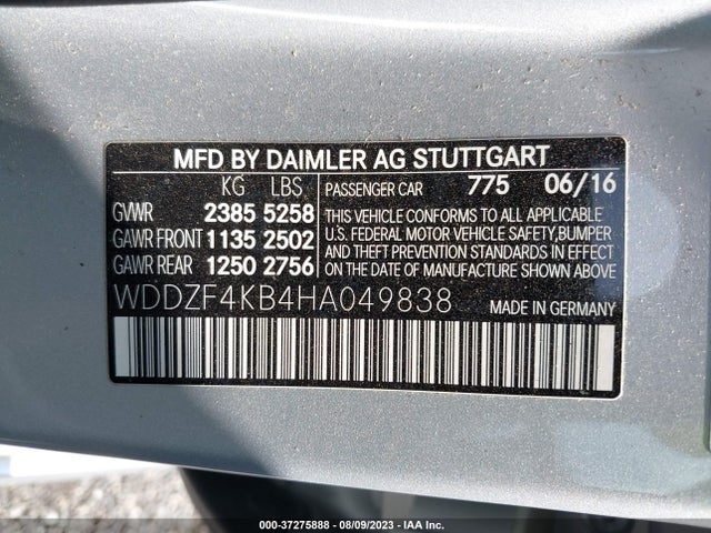 2017 MERCEDES-BENZ E-CLASS E 300 VIN: WDDZF4KB4HA049838