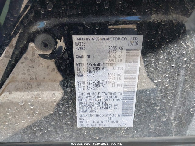 2017 NISSAN ROGUE SV VIN: 5N1AT2MT3HC737016