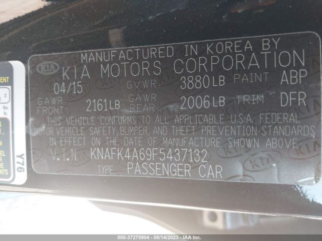 KNAFK4A69F5437132 KIA FORTE LX