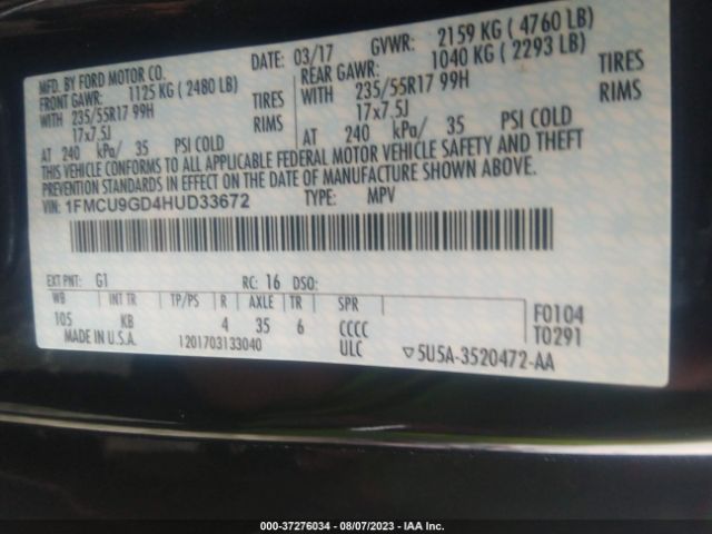 1FMCU9GD4HUD33672 Ford ESCAPE SE