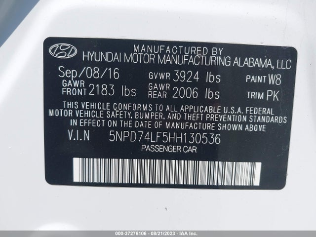 Hyundai ELANTRA SE 2017 5NPD74LF5HH130536 Image 9