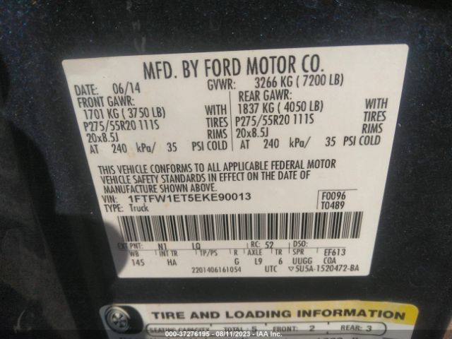 1FTFW1ET5EKE90013 Ford F-150 Xl/xlt/fx4/lariat