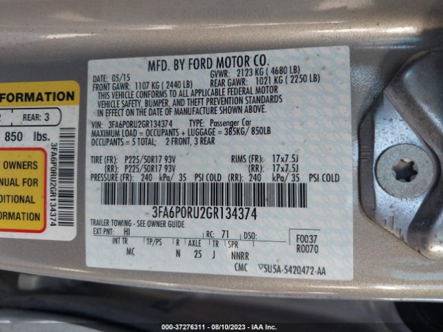 3FA6P0RU2GR134374 Ford Fusion Titanium Hybrid