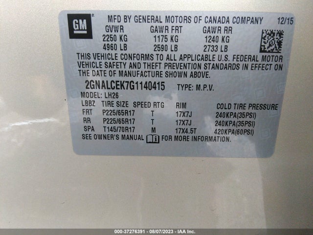 Chevrolet EQUINOX LT 2016 2GNALCEK7G1140415 Image 10