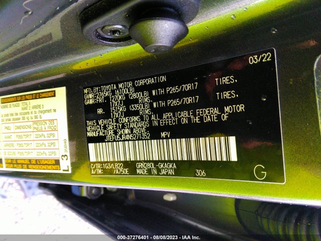 Toyota 4runner Sr5 Premium 2022 JTEFU5JR4N5271352 Image 9