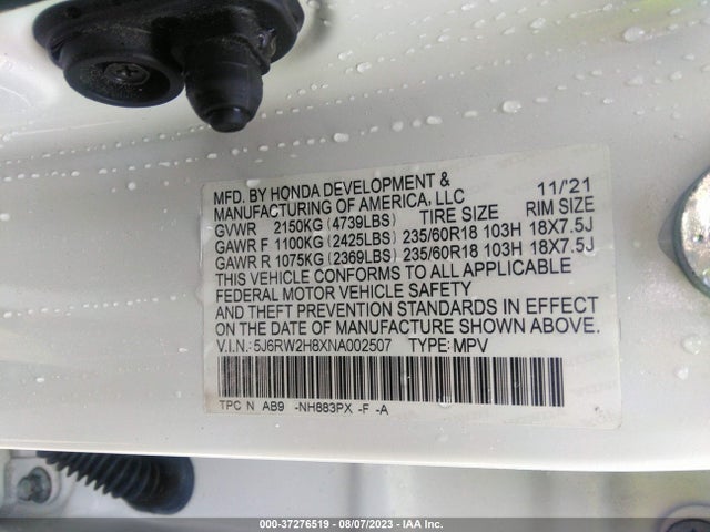 Honda Cr-v Ex-l 2022 5J6RW2H8XNA002507 Image 14