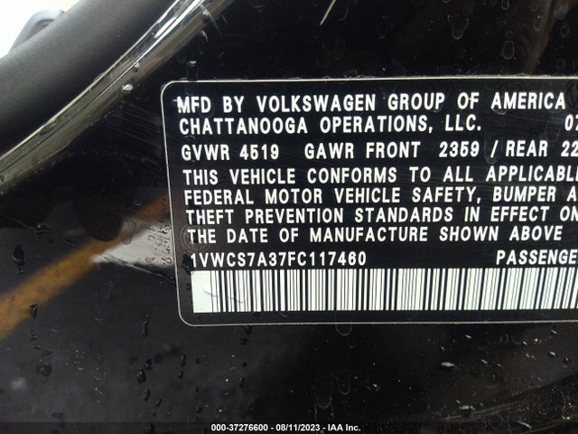 1VWCS7A37FC117460 Volkswagen Passat 1.8t Sel Premium