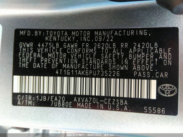 4T1G11AK6PU735226 Toyota Camry Se/se Nightshade