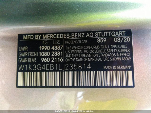 W1K3G4EB1LJ235814 Mercedes-Benz A-class A 220