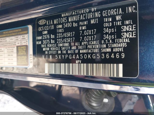5XYPG4A50KG536469 KIA Sorento Lx V6