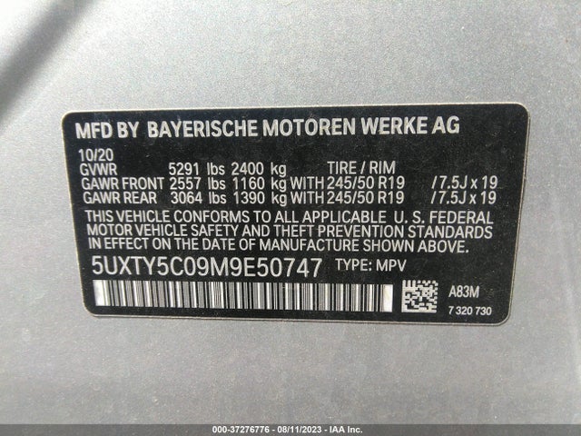 5UXTY5C09M9E50747 BMW X3 Xdrive30i