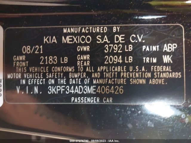 3KPF34AD3ME406426 KIA Forte Gt-line