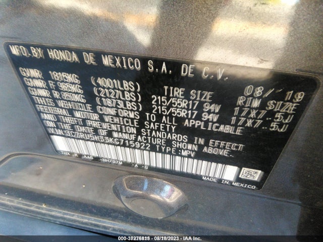 Honda HR-V LX 2019 3CZRU5H33KG715922 Image 9