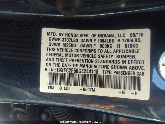 2016 HONDA CIVIC SEDAN LX VIN: 19XFC2F50GE244118