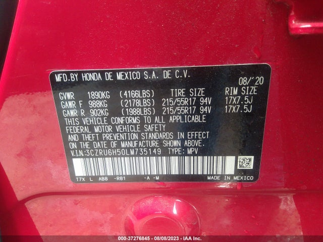 Honda HR-V EX 2020 3CZRU6H50LM735149 Image 9