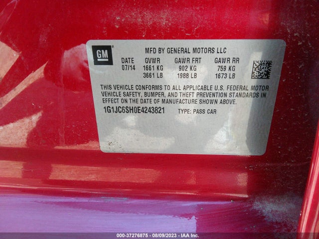 Chevrolet SONIC LT 2014 1G1JC6SH0E4243821 Image 9